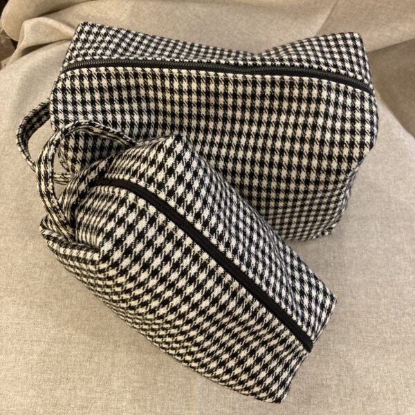 trousse de maquillage pied de poule noir et blanc