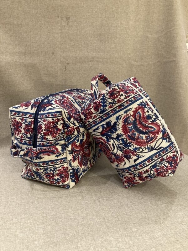 trousse de maquillage canvas floral bleu et bordeaux
