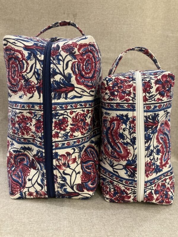 trousse de toilette canvas floral bleu et bordeaux